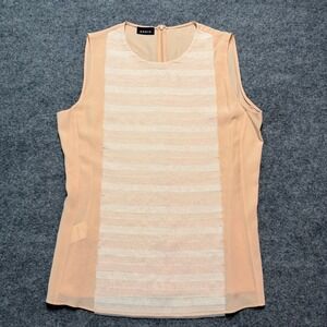 AKRIS Peach Silk Sleeveless Blouse Pleated Stripe Front Designer Top Size 8